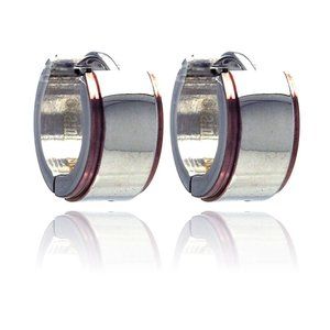 Stainless Steel Rhodium Plated and Rose Gold Plated Border Huggies